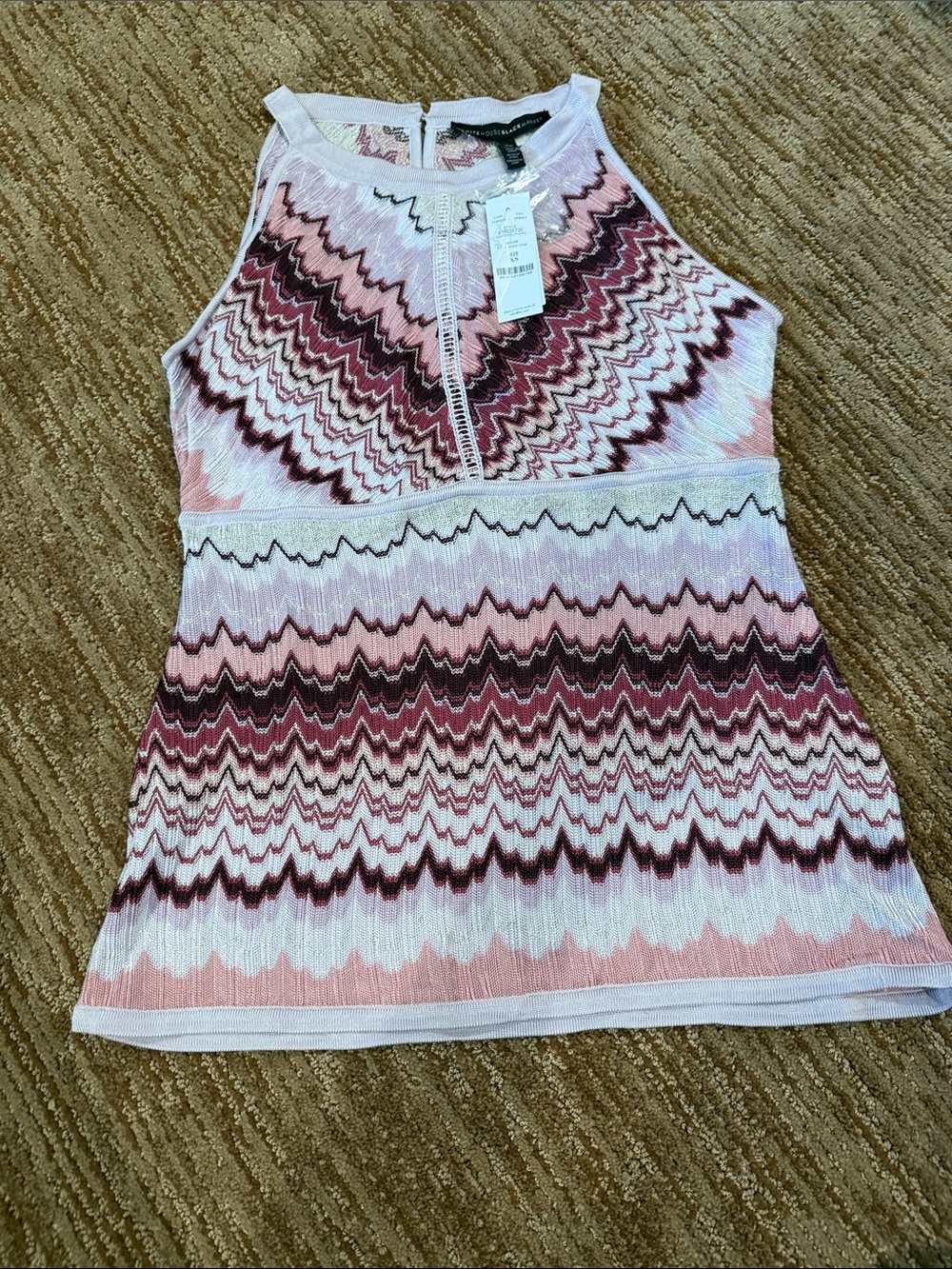 White House Black Market Pink Chevron Knit Halter Tank